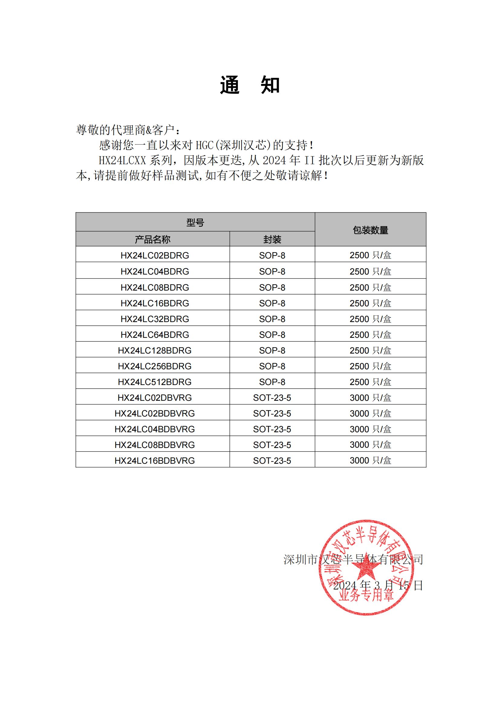 HX24LCXX系列   通知函